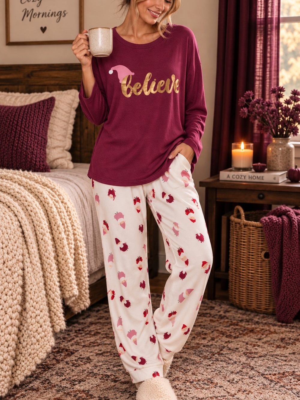 Believe Gnome Pajama Set Women’s Holiday Sleepwear
